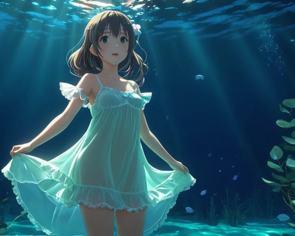 Underwater Scene of a Girl in a Flowing Dress