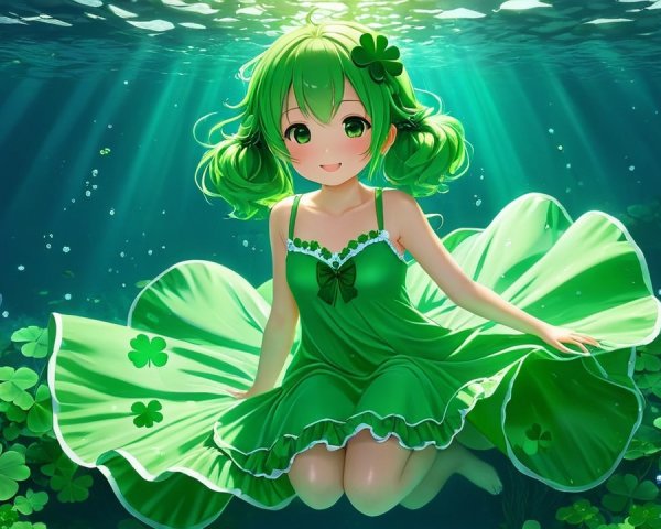 Vibrant Underwater Scene with Cheerful Girl and Plants