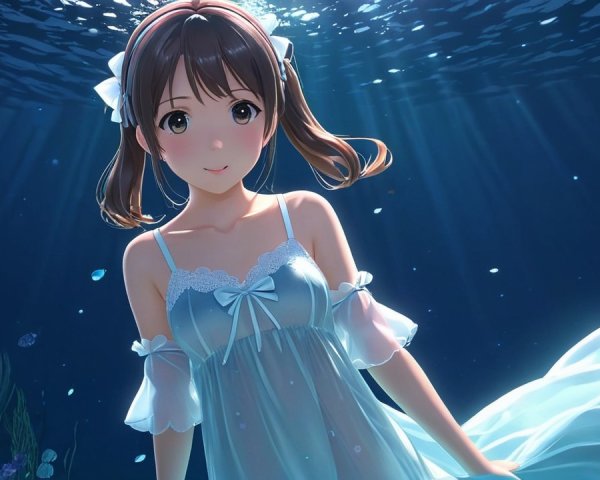 Underwater Scene with a Young Girl and Colorful Fish