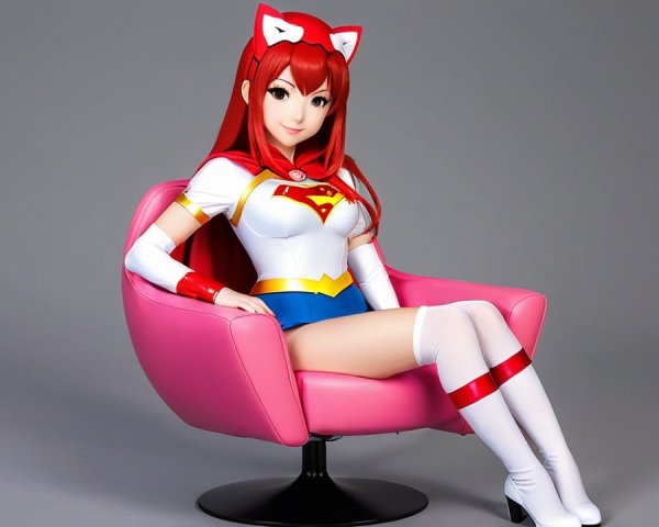 Cartoon Superheroine with Red Hair and Stylish Outfit