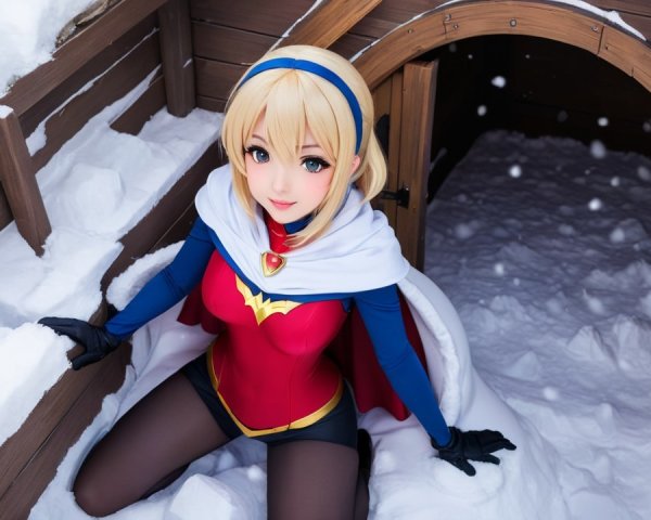 Superhero Character in a Snowy Winter Setting