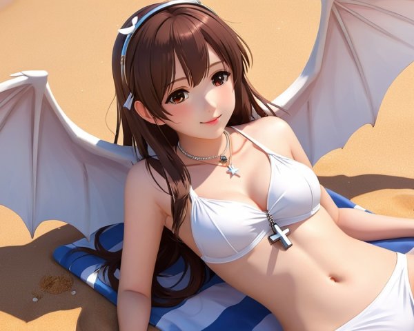 Fantasy Character with Wings Relaxing on the Beach