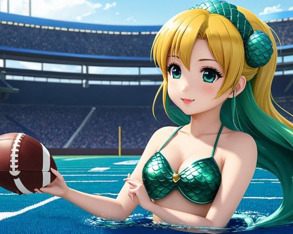 Cheerful Animated Character in Football Field Water