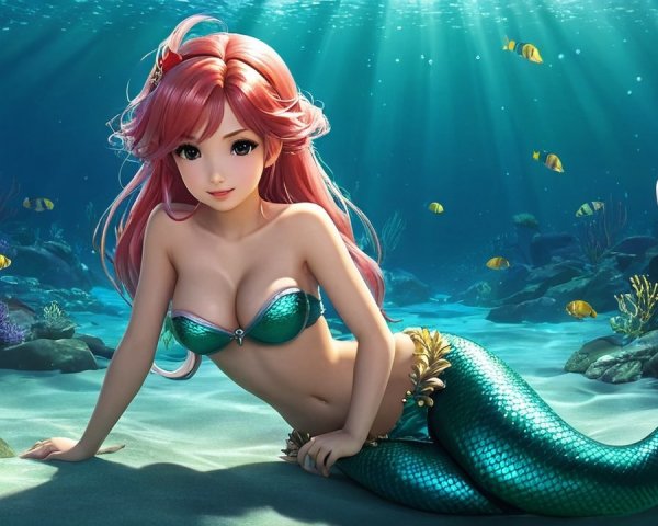 Vibrant Underwater Scene with Mermaid and Coral