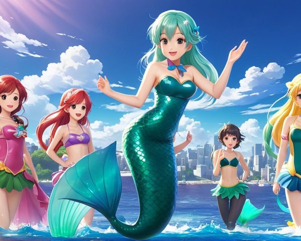 Vibrant Beach Scene with Colorful Animated Characters