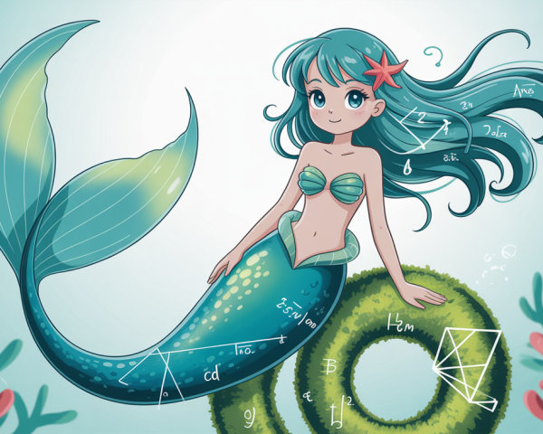 Digital Illustration of a Young Mermaid with Formulas