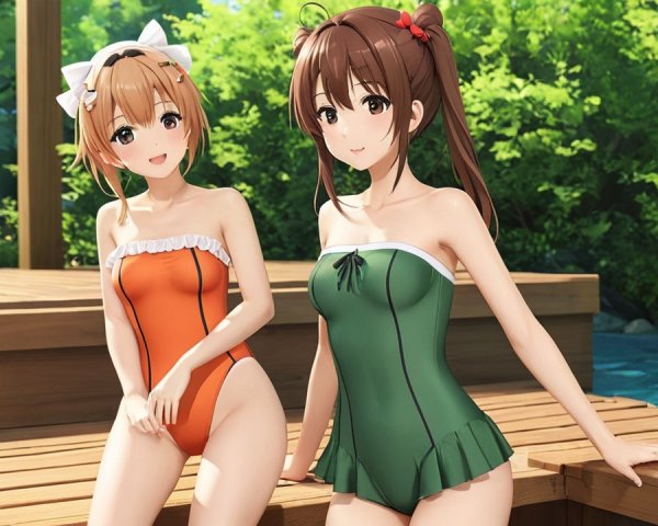 Animated Characters Relaxing by a Clear Blue Pool