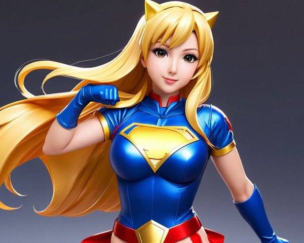Stylized female superhero with blonde hair and costume