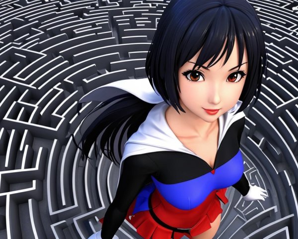 Anime Character in Labyrinth with Vibrant Outfit
