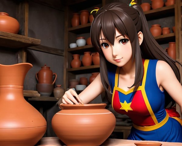 Animated Character in Cozy Pottery Studio