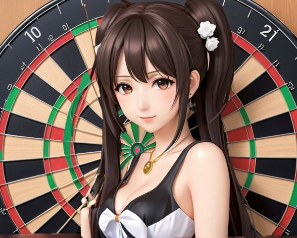 Anime Character Posing Confidently by Dartboard
