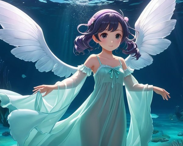 Whimsical Underwater Scene with Iridescent Wings