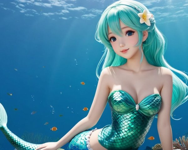 Vibrant Underwater Scene with Mermaid and Coral Reefs
