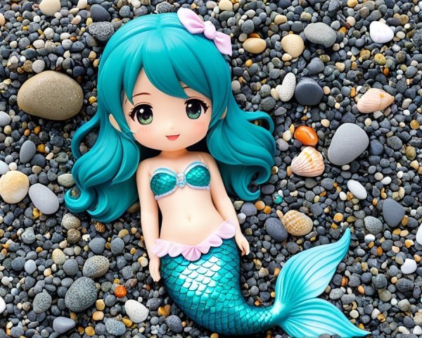 Mermaid Doll with Turquoise Hair and Shimmering Tail