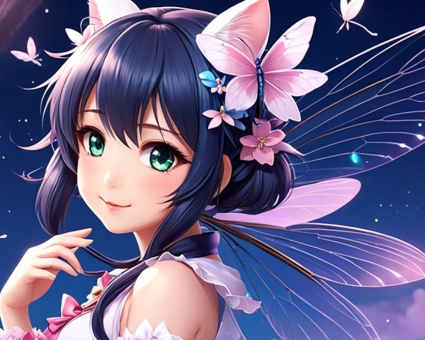 Whimsical Fairy Character with Delicate Wings and Flowers