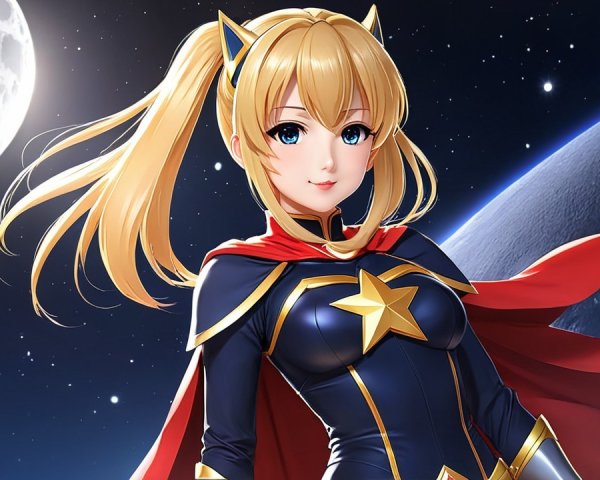 Anime Character in Blue and Gold Superhero Costume