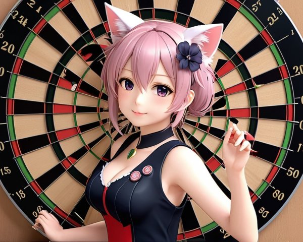 Stylish Female Character with Pink Hair and Dartboard