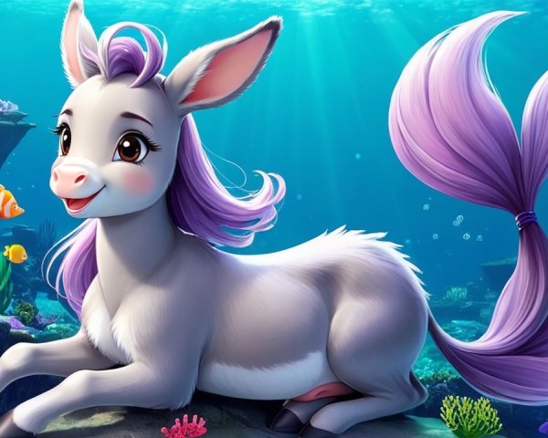 Animated Underwater Scene with Whimsical Donkey Creature