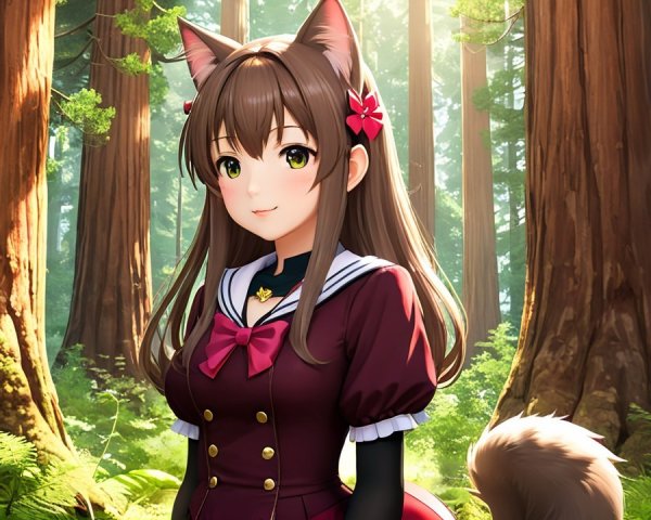 Anime-Style Character in a Lush Forest Setting