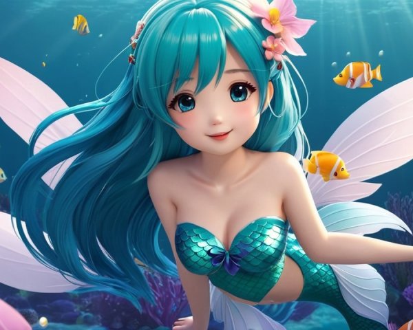 Vibrant Underwater Scene with a Charming Mermaid