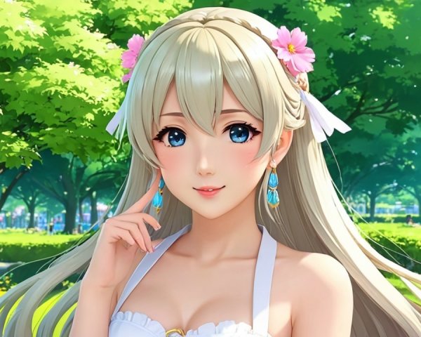 Youthful Character in Vibrant Park Setting with Flowers