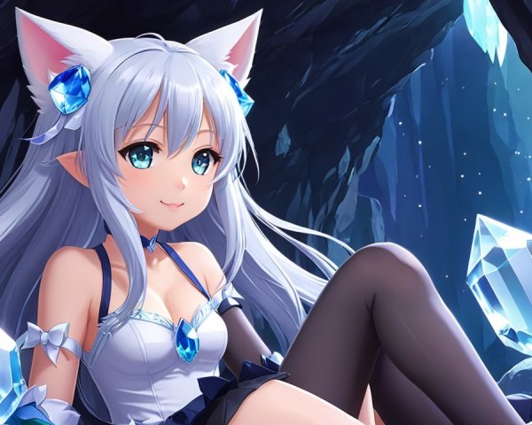Fantasy Character in Mystical Cave with Crystals