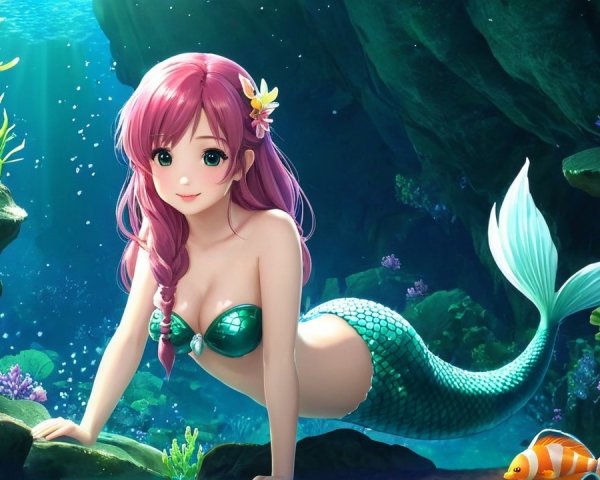 Vibrant Underwater Scene with Mermaid and Coral
