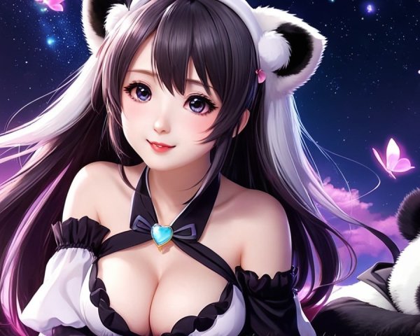 Fantasy Character with Panda Ears and Butterflies