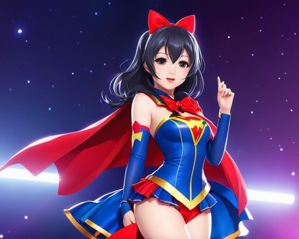 Vibrant Superhero Character with Dark Hair and Cape