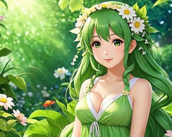 Ethereal Young Woman in a Vibrant Garden Setting
