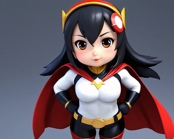 Chibi-style superhero character with vibrant outfit