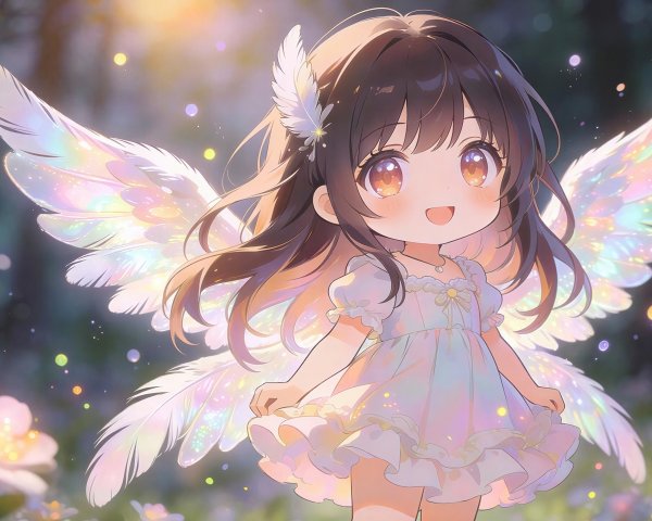 Chibi Fairy Girl Portrait with Iridescent Wings