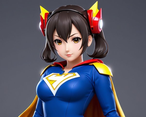Stylized female superhero character in blue outfit