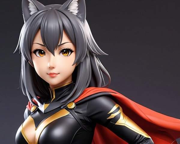 Stylish anime character with gray hair and cat ears
