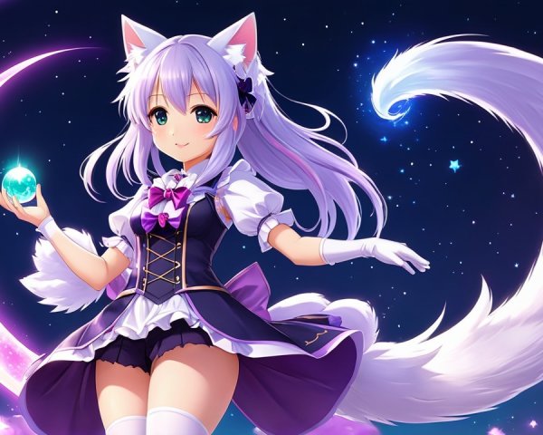 Whimsical Character Under Starry Night Sky