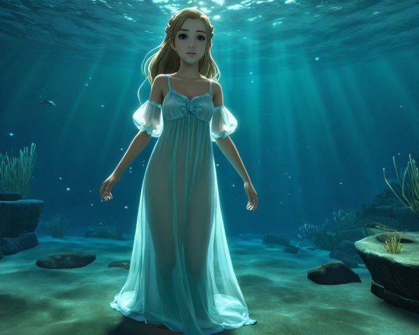 Underwater Scene with Woman in Translucent Gown