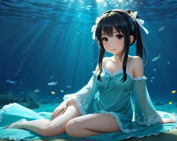 Underwater Scene with Girl in Turquoise Outfit