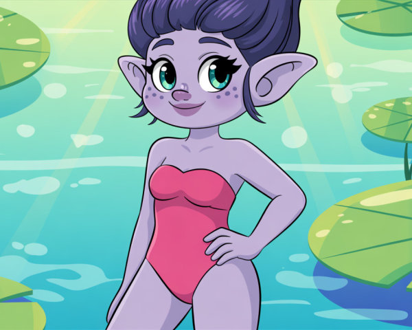 Digital painting of an elf-like creature in water