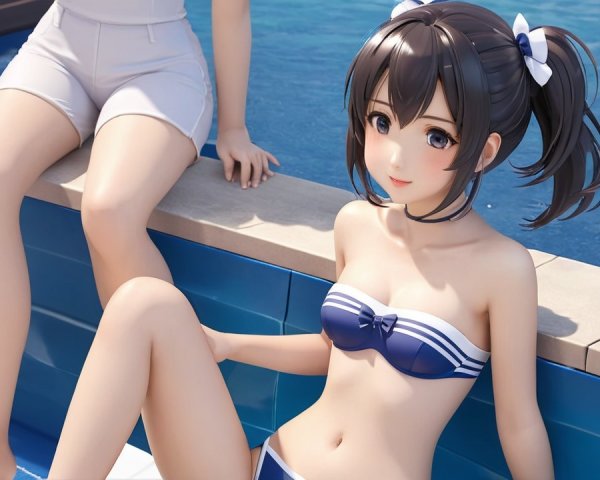 Animated Characters Relaxing by a Poolside Scene