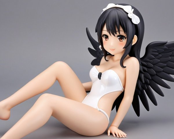 Figurine of a girl with black wings in a swimsuit
