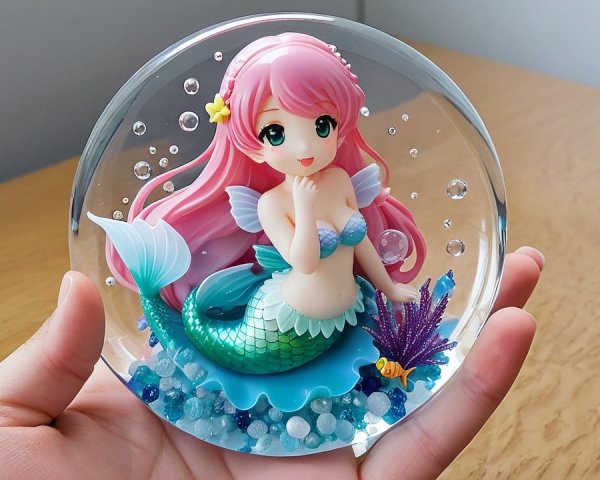 Mermaid Figure in Glass Dome with Colorful Decor