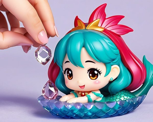Colorful Mermaid in Seashell with Shimmering Gem
