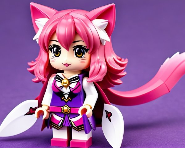Anime-Inspired Figure with Pink Hair and Cat Ears