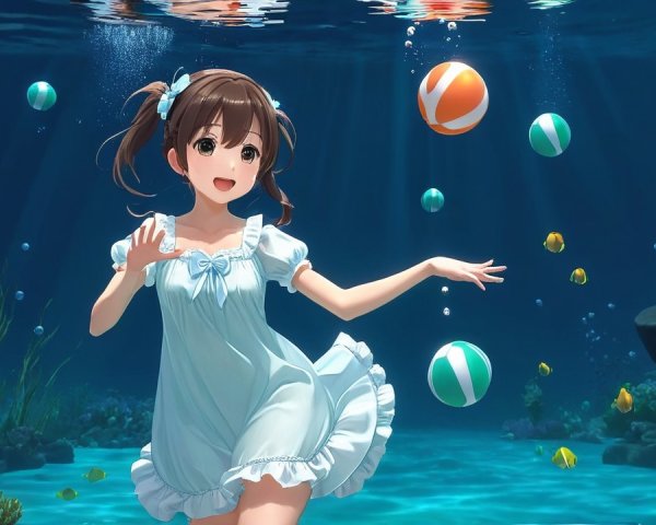 Cheerful Animated Character Swimming Underwater