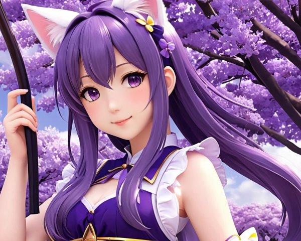 Fantasy Character with Purple Hair and Cat Ears