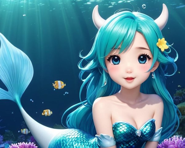 Charming Mermaid in Vibrant Underwater Scene