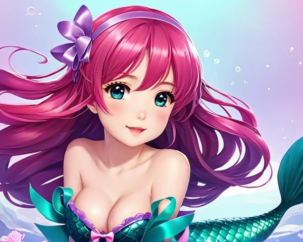 Vibrant Anime-Style Mermaid in Underwater Scene