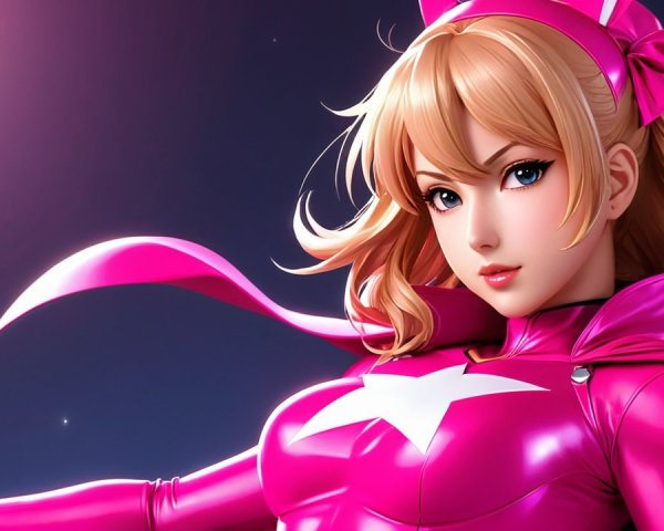 Confident Female Character in Bright Pink Costume