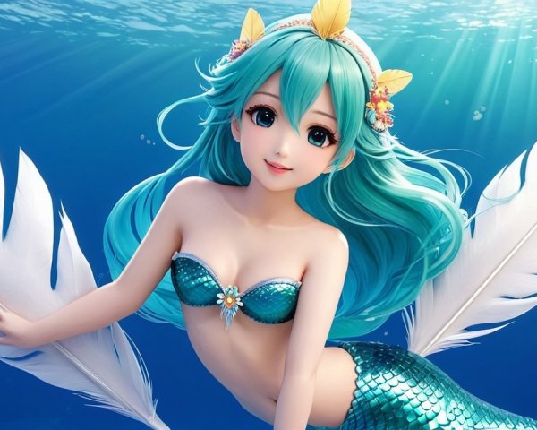 Vibrant Underwater Scene with Mermaid and Sunlight