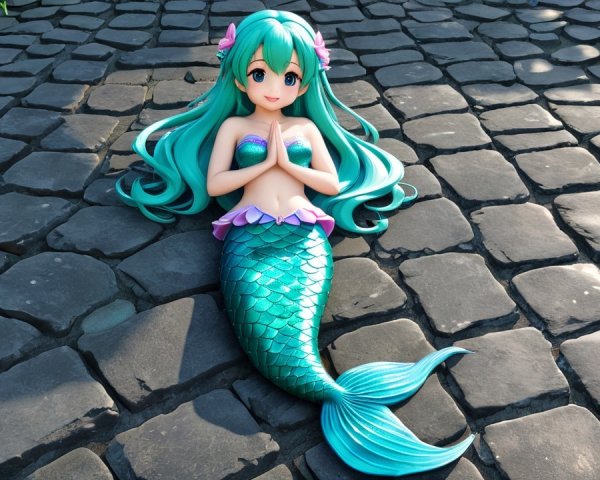 Vibrant Mermaid with Turquoise Hair and Shimmering Tail